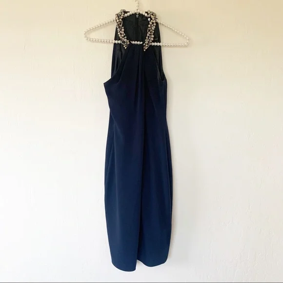 Carmen Marc Valvo Beaded-Neck Toga Dress - Picture 7 of 10